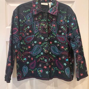 Vintage Units Embroidered Paisley Black Button-Front Blazer